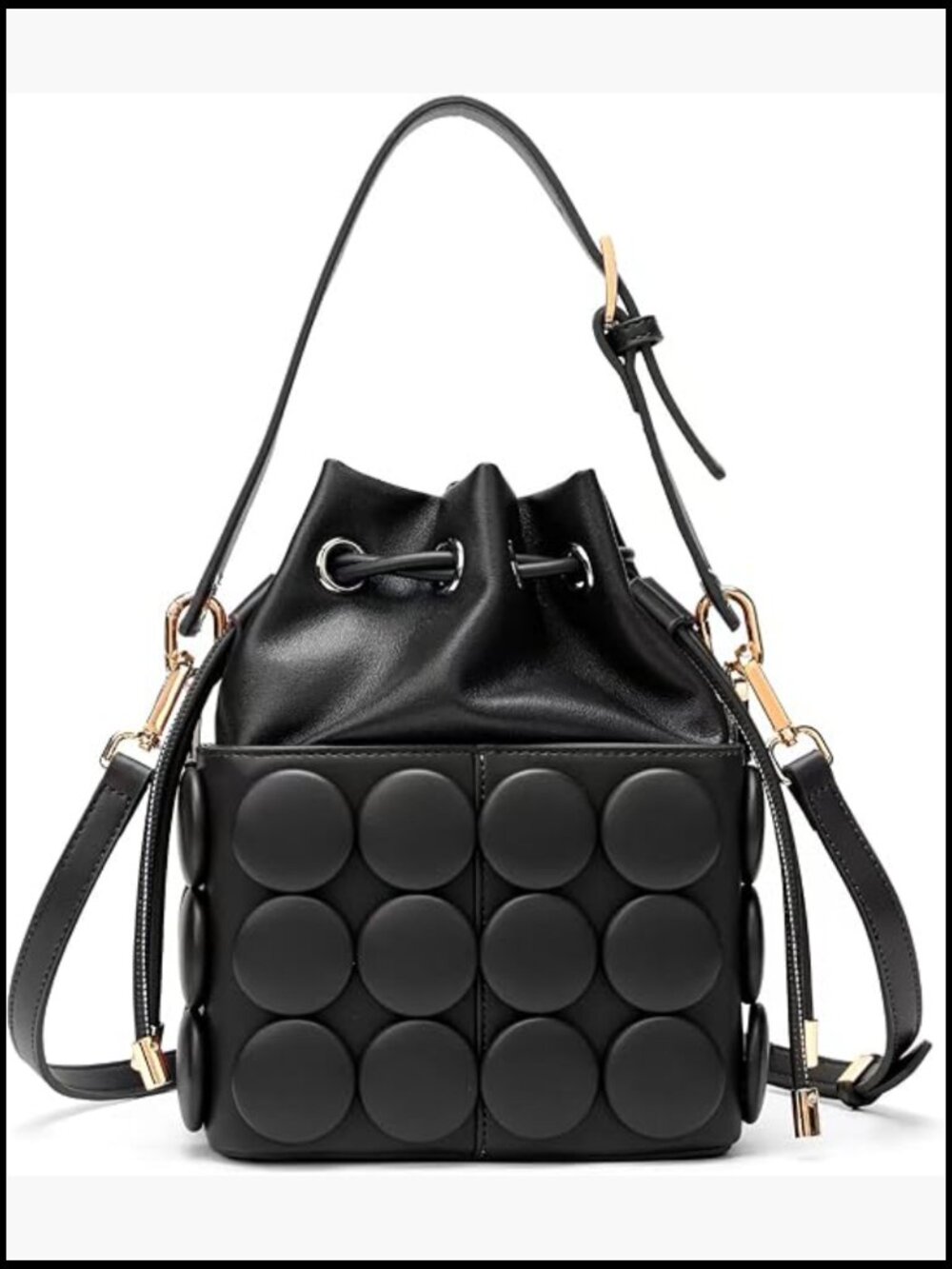 PU Leather Drawstring Bucket Bag Crossbody Shoulder Handbag Top Handle Purse